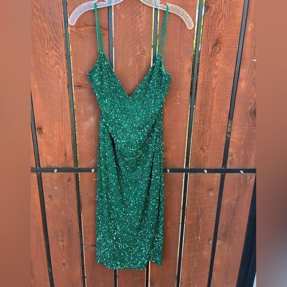 RETROFETE Billie Sequin MIDI V Neck Dress size XXL Emerald Green - Picture 2 of 7